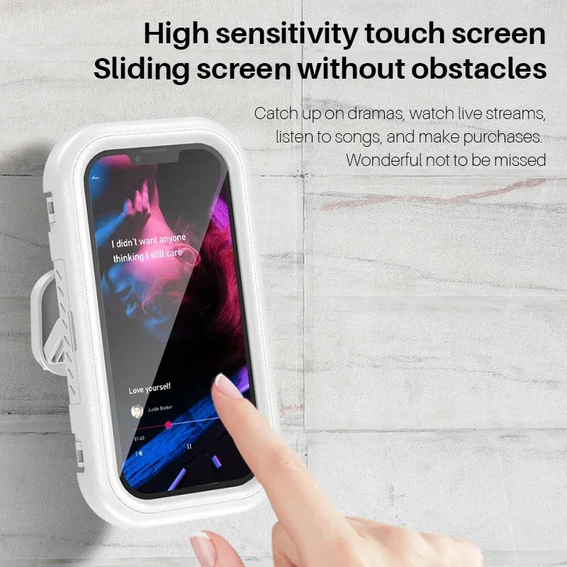 Adjustable Waterproof Wall-Mounted Phone Holder for Shower and Bathroom – Universal Fit for All Smartphones